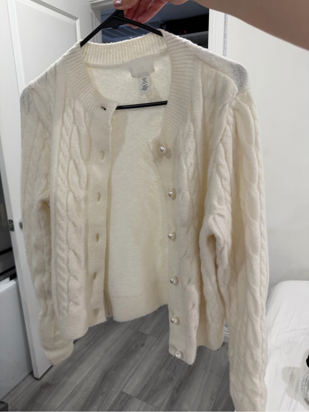 H&M Cream Cable-Knit Pearl Button Cardigan